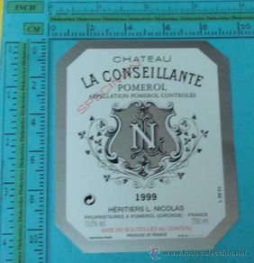 Etiquetas antiguas: ETIQUETA DE VINO / ALCOHOL. CHATEAU LA CONSEILLANTE POMEROL 1999 GIRONDE, FRANCIA.